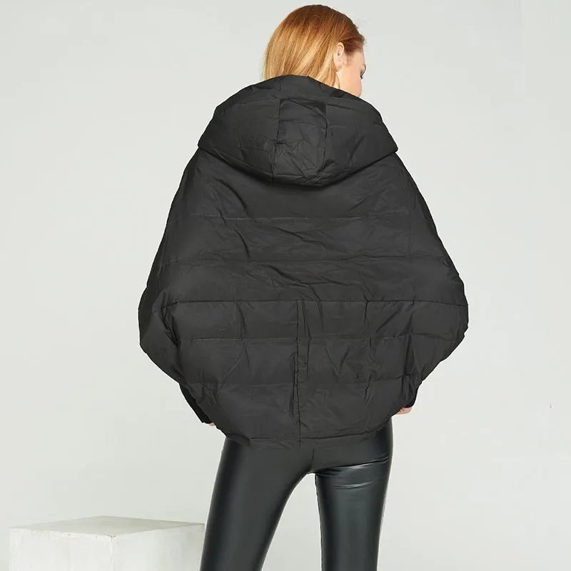 [EAM] Новинка, осенне-зимняя куртка с капюшоном и длинным рукавом, однотонная, черная, свободная, большой размер, теплая Женская куртка, модное пальто, JD02401M