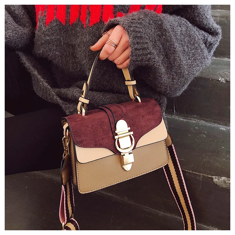 2019 Women Fashion Vintage Nubuck Leather Ladies Handbag Green Khaki Suede Leather Tote Female Small Flap Crossbody Shoulder Bag (12)