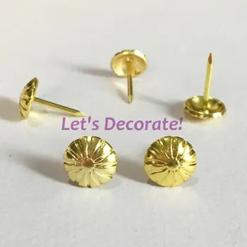 

Wholesale 30,000pcs D11mm*17mm Golden Plated Daisy Flower Sofa Decorative Tacks, Hobnails, Upholstery Nails, Vintage Nails
