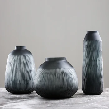 

Creative soft Glass Vases furnishings home furnishings vertical corrugated soot black glass water glass containers