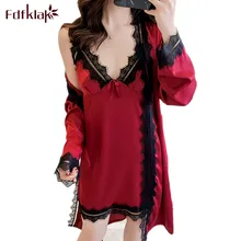 Fdfklak сексуальный комплект из двух предметов, шелковое кружевное ночное белье, пижама с длинными рукавами, весенне-летний халат, Женский комплект для отдыха, халат, женская одежда