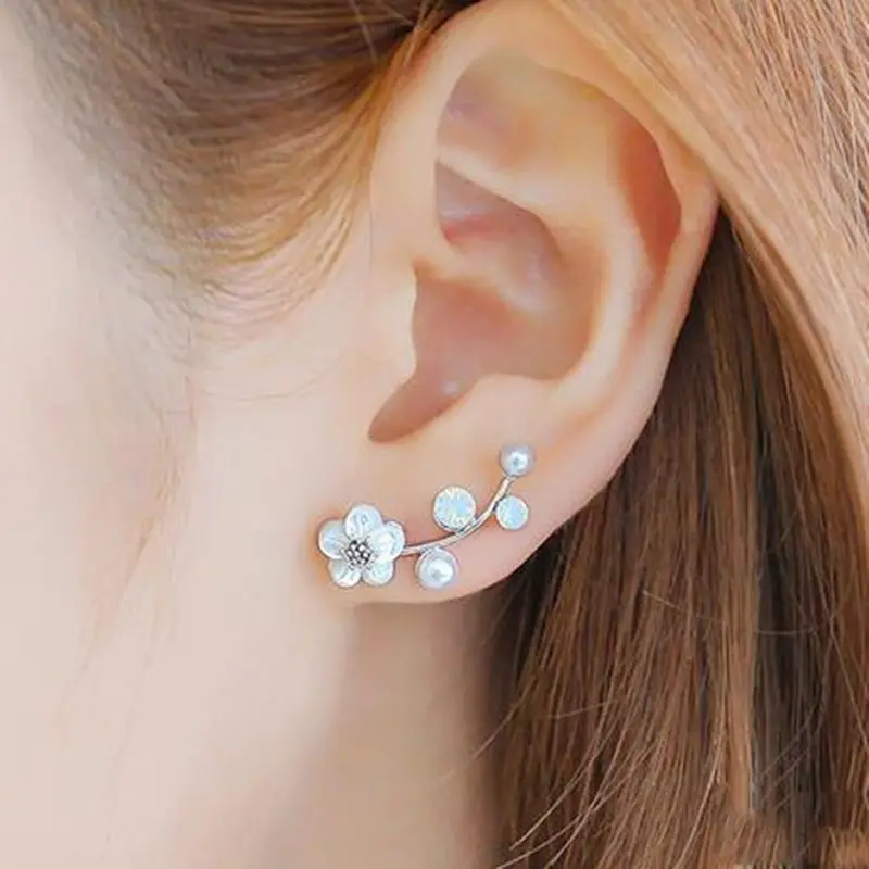 

New Fashion Crystal Earrings For Women Branch Shell Pearl Flower Stud Earrings Female Statement Jewelry Gift Wholesale Bijoux 3g
