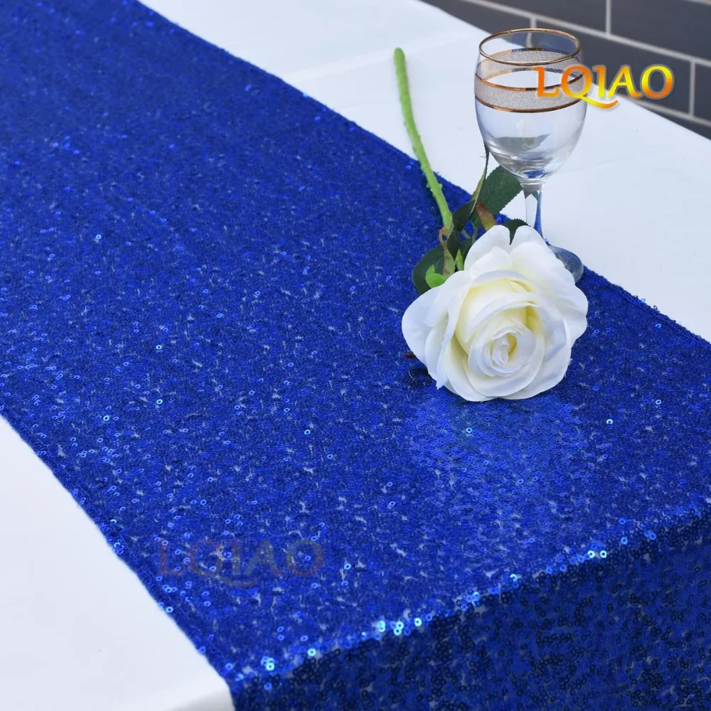 

Hot Fashion Sequin Polyester Table Runner 12x72 Royal Blue Home Textile Wedding Party Christmas Table Banquet Supply Decorations