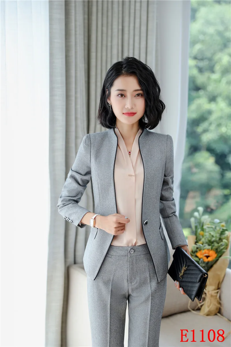 2019 Formal Elegant Women's Suits Blazers Trouser Women Pant Suits Grey