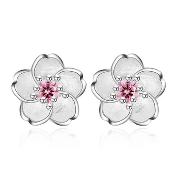

Purple Pink Cubic Zirconia Sakura Flowers Earrings For Women Girl Cute Romantic Silver Jewelry 3Y450
