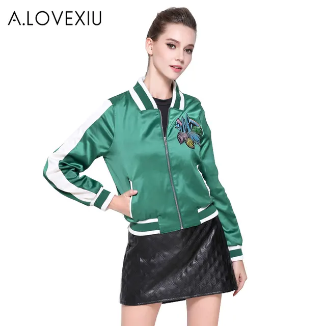 varsity cues jacket embroidered female jacket women coat green cues clothing