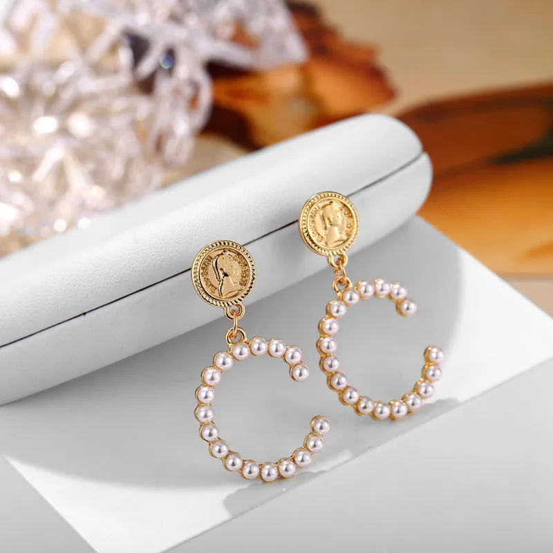 Fashion Statement Jewelry Simulated Pearl Long Earrings For Women Korean Round Heart Geometric Dangle Earring Wedding Jewelry