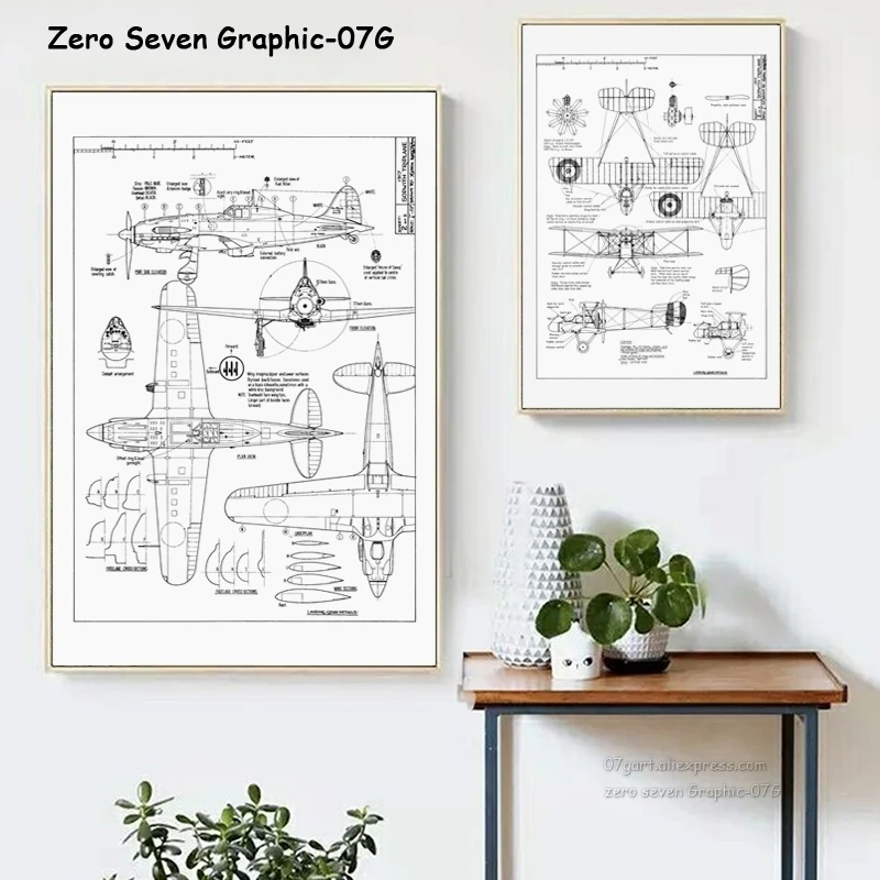 

Line Retro Airplane 2D Sketch Canvas Painting Poster And Print Science Poster Bedroom Wall Art Picture Home Decor Engineer Gift