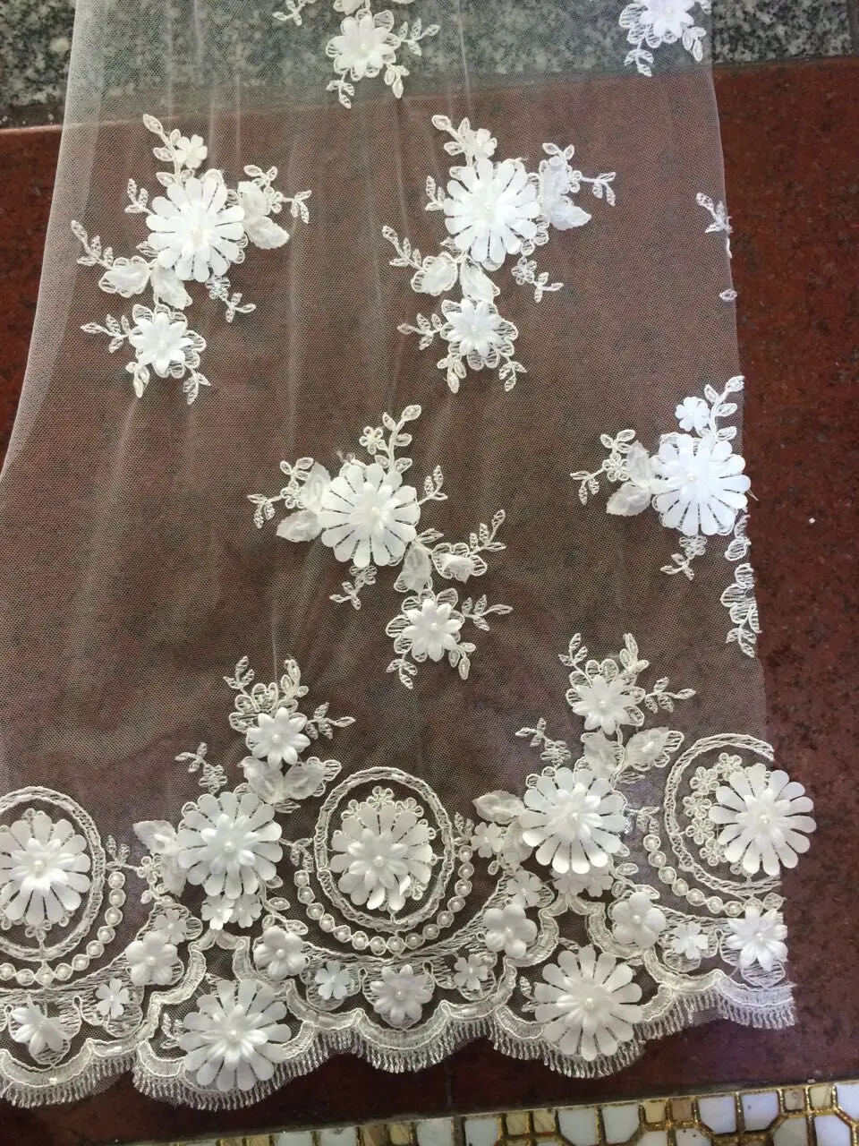 

White African lace fabric For Nigerian woman Dress 3D applique flower Luxury tulle French lace fabric with pearls and beads