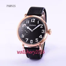 Casual 46mm Parnis black dial rose golden case 17 jewels 6497 hand winding movement Men’s Watch