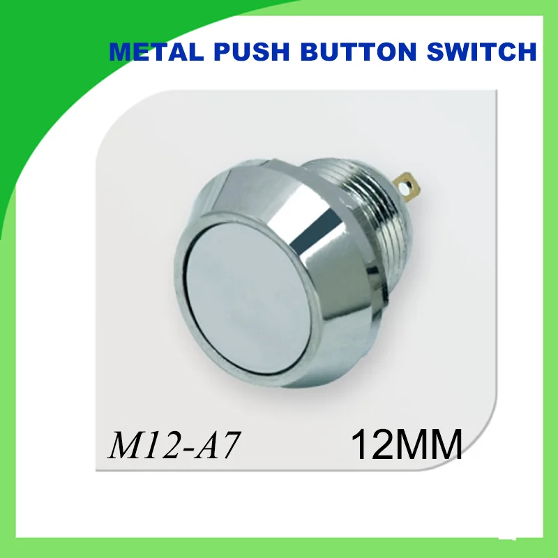 

12mm metal push button switch IP65 IK08 1NO momentary flat stainless button