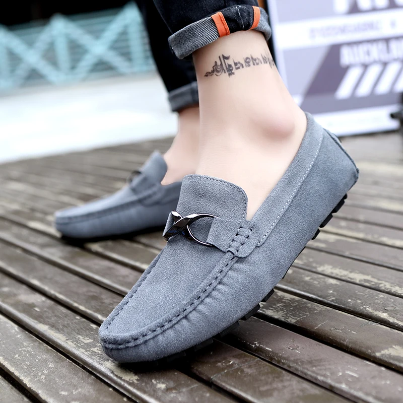 Véritable Chaussures Black Homme Sur Italien En Bateau Plein Chaussure Mocassins Hommes Décontractées Glissement Pour Daim Mens blue Cuir gray Air 8YpwTRq