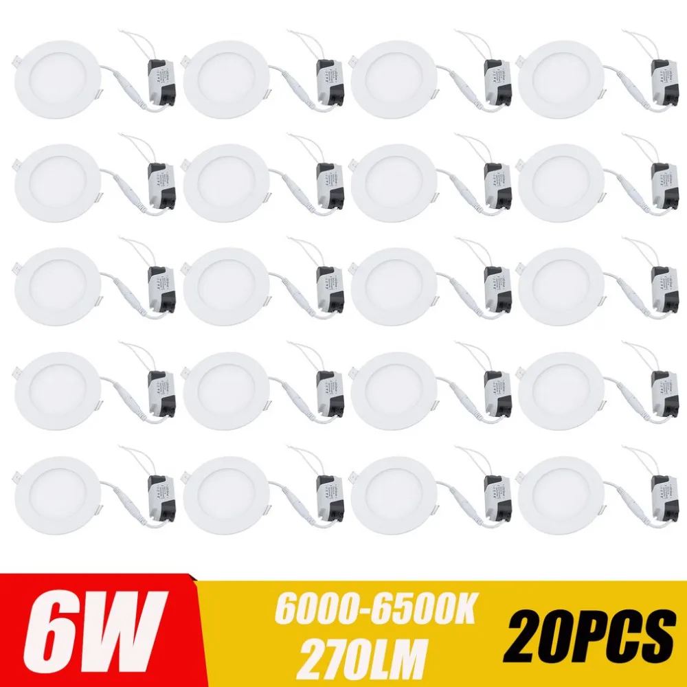 

20PCS/SET Super Bright Recessed LED Flat Panels 6W Round Ceiling Lamp Ultraslim LED Panel Light Home Lighting Accessories