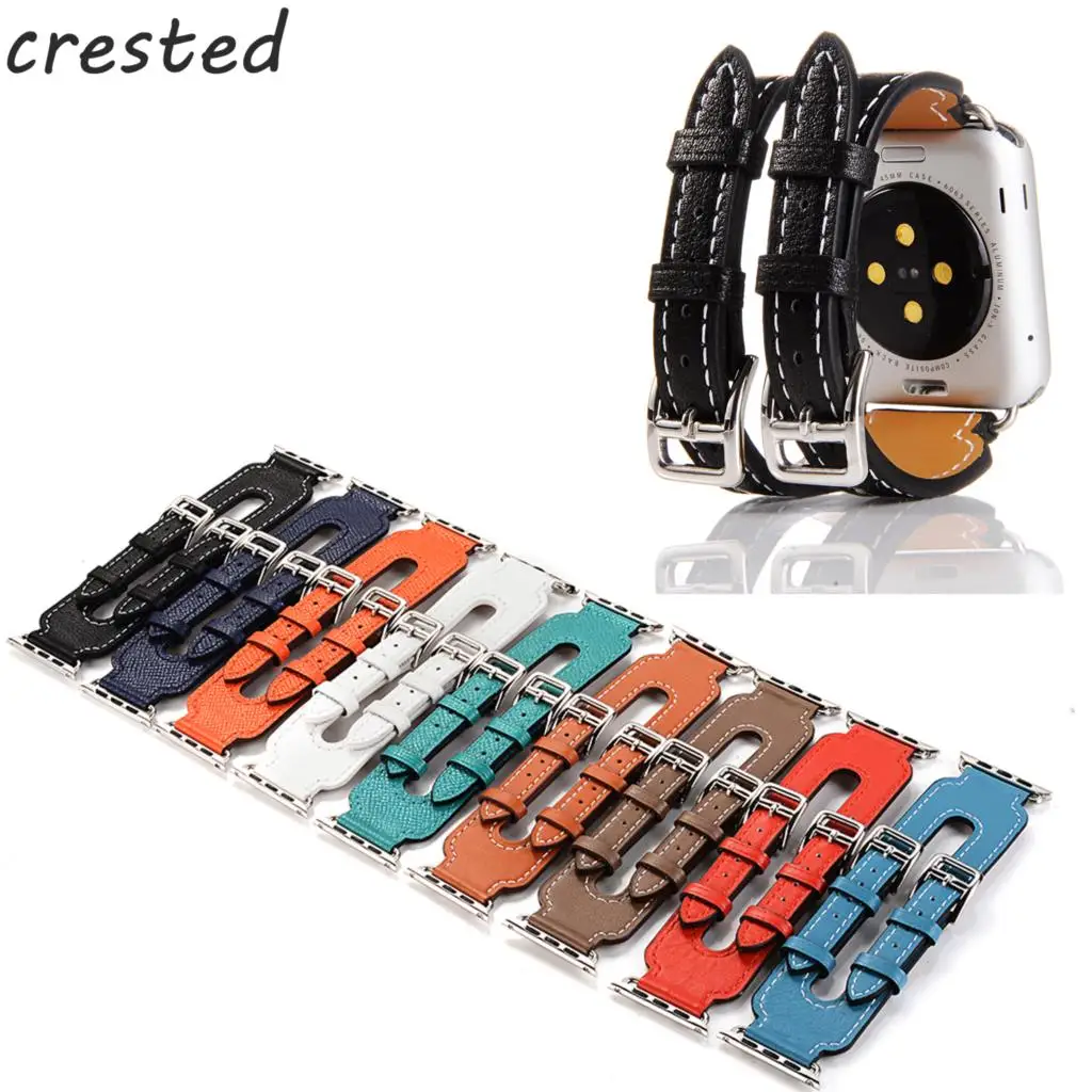 

Genuine Leather strap for apple watch 4 bands 44mm 40mm Double buckle straps wrist bracelet belt iwatch series 4 3 2 1 watchband