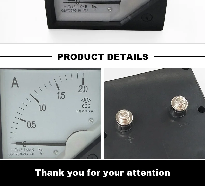 6C2 DC0-2A диапазон измерения 80x80 мм инструментальная панель Аналоговый амперметр 1,5 класс