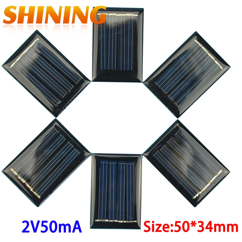 

10Pcs/lot Micro Mini Small Power Solar Cells Panel 2V 50mA 50*34*3mm For DIY Toy 1.2V Battery Charger Solar LED Light Solar Cell