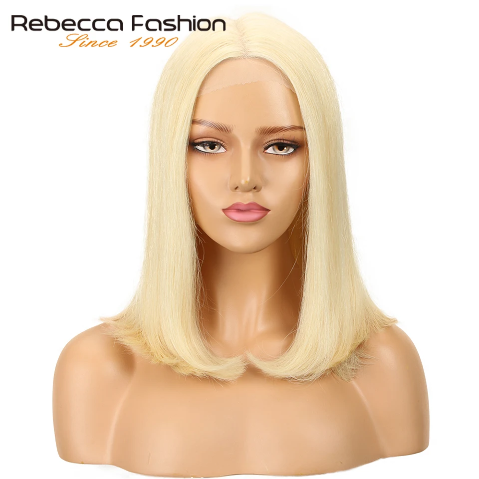 

Rebecca Lace Front Human Hair Wigs 613 Honey Blonde Short Bob Straight Lace Wigs Peruvian Remy Human Hair Middle Part Bob Wigs