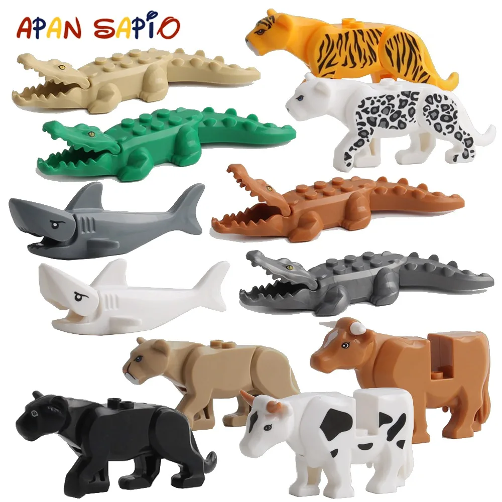 Animal Building Blocks Model Crocodile Leopard Educational Games Figure Brick Toys for Children Kids disney marvel building blocks batman iron man anime figure doll model blocks children assemble brick christmas xmas toys gift