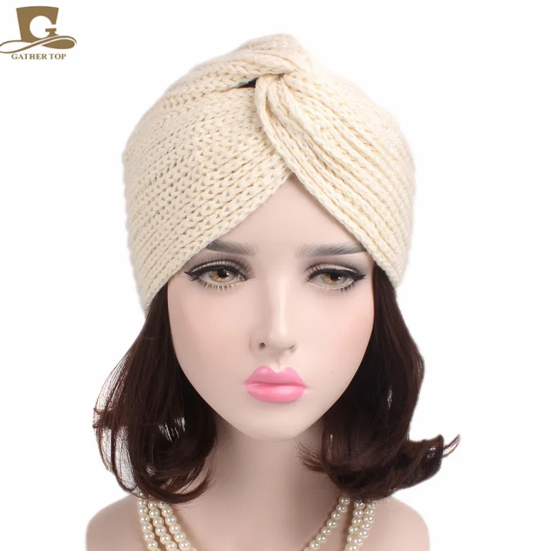 Новая модная женская зимняя теплая вязаная тюрбан крест твист арабские волосы обертывание шляпа шапочка головной убор