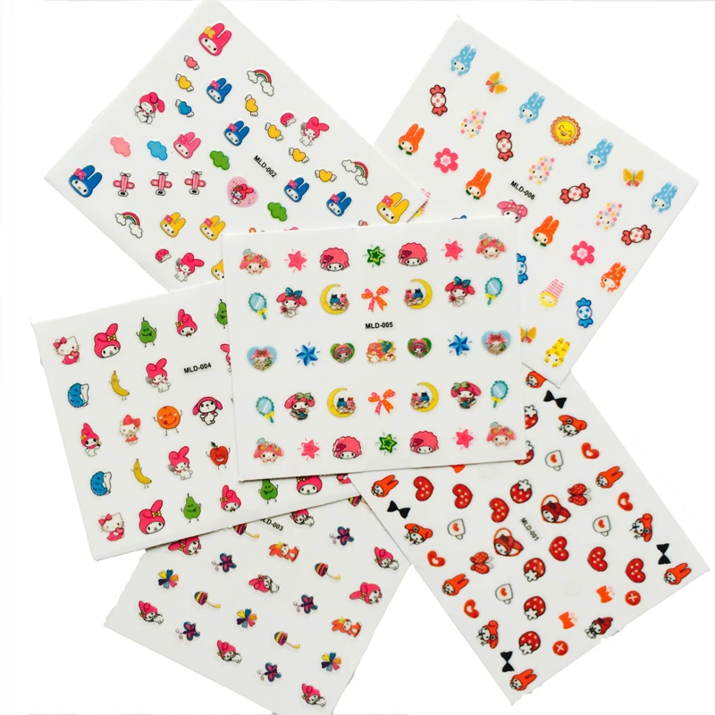 

6PCS/lot Cartoon rabbit Nail Stickers Children's Nail Sticker Cartoon Sticker Girl Baby Nail Sticker toys Small Gift Nail Patch