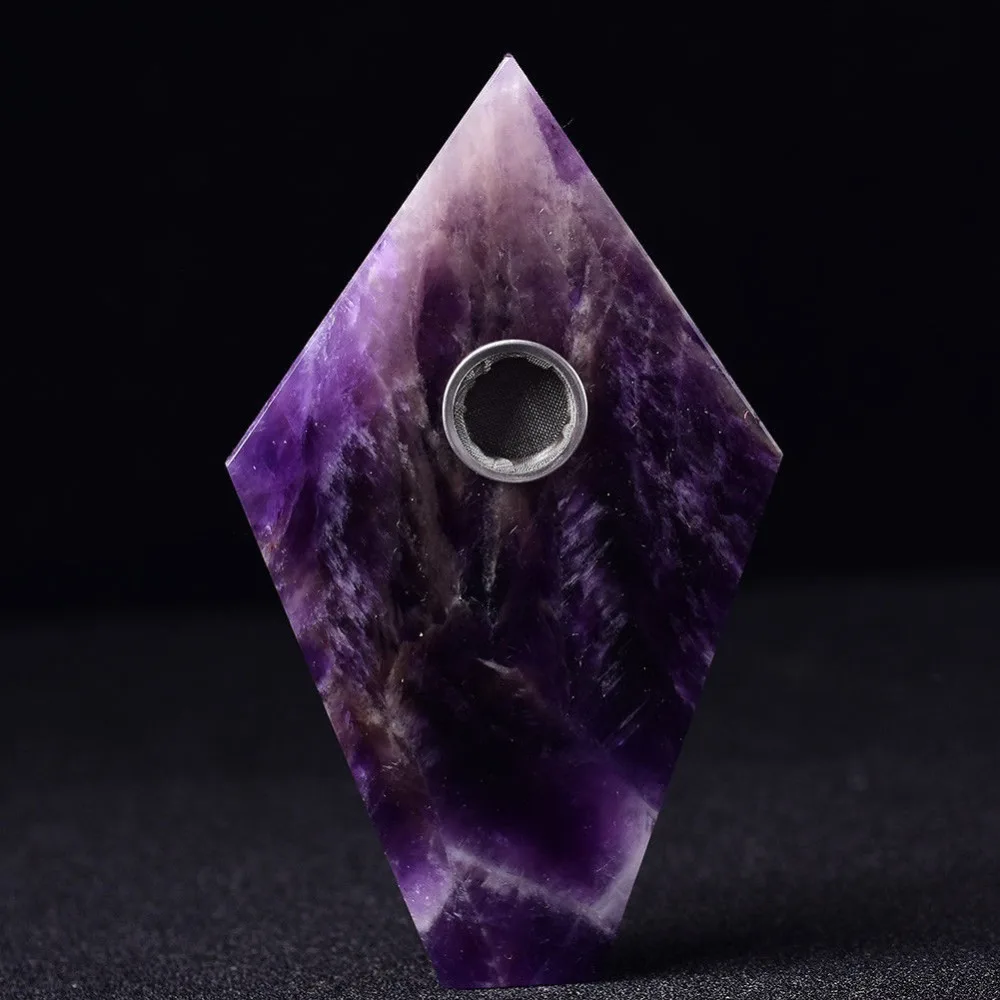 Natural Dream Amethyst Crystal Rhombus Quartz Wand Smoking Pipe Healing Tobacco