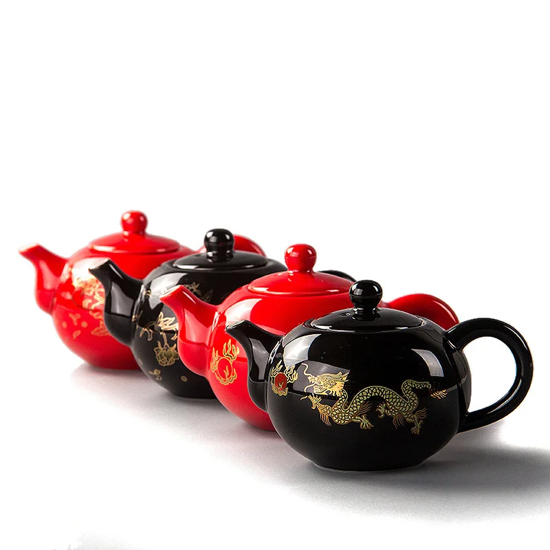 Керамический красный чайник, китайский чайник с драконом, керамический чайный набор, чайник кунг-фу, чайная посуда ручной работы, чайник, легкий чайник