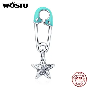 

WOSTU 925 Sterling Silver Twinkling Little Star & Pin Dangles Charms Fit Original Beads Bracelet Pendant Fashion Jewelry CQC1000