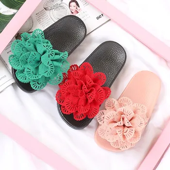 

2019 Girls Solid Flower Anti-slip Slippers, Kids household & Outside Summer Footwear with soft bottom, green, Pink, Red