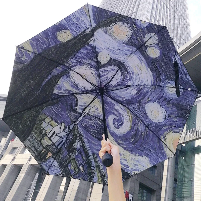 

Yuding Non-automatic Women Creative Folding Sunny\Rainy Umbrella Van Gogh Starry Night Oil Painting Paraguas Gift/Decoration