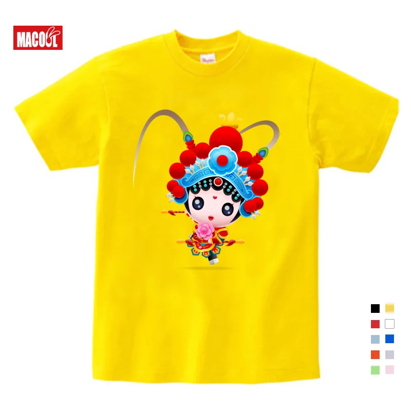 2019Summer Beijing Opera Boys T-shirt  Short-sleeved Shirt tops girls tops Costume Theodore  Costume kids costume  Free Shipping