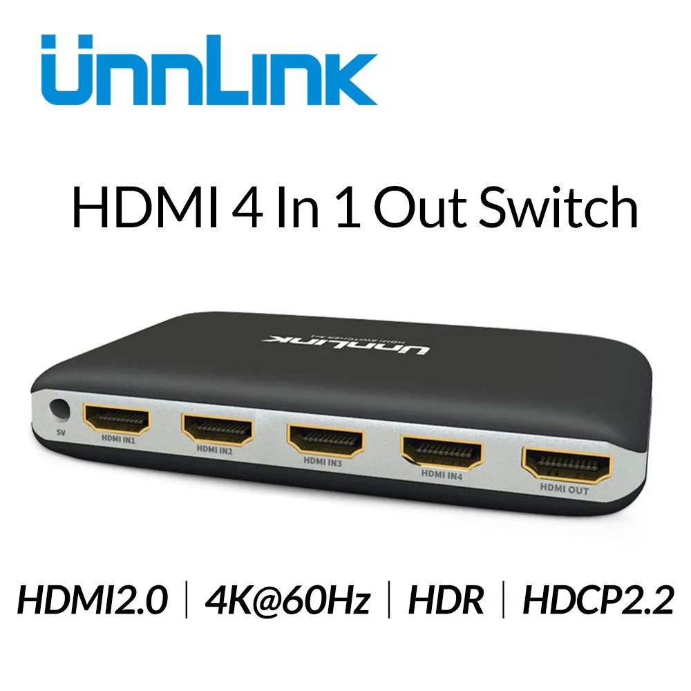 Unnlink 4 порта 4X1 HD MI Switch 2 0 UHD 4K @ 60Hz HDCP HDR с ИК для Xbox one s/x PS4 Pro Smart Светодиодный ТВ mi box