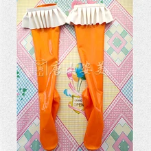 Сексуальные чулки из латексной резины с кружевом для женщин Gummi 0,4 мм оранжевые латексные чулки с белым кружевом