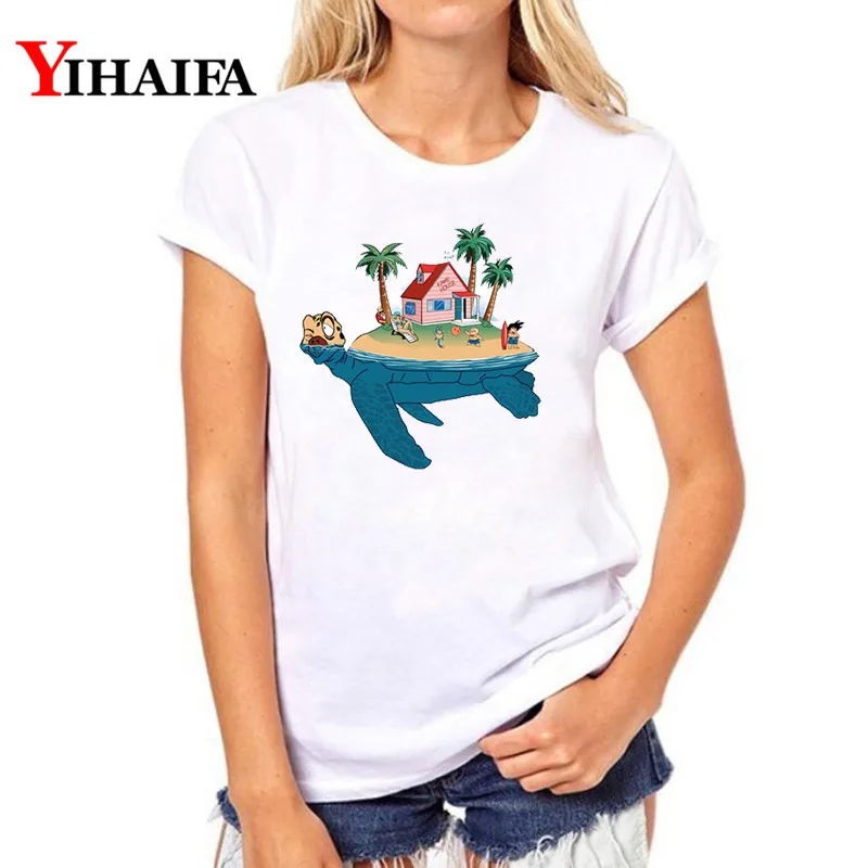 

Women T-shirt Dragon Ball Z Graphic Tee 3D Print T Shirt Master Roshi Cartoons White T-shirts Summer Casual Tops