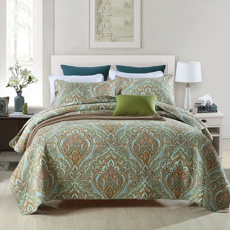 CHAUSUB Quilt Set 3PCS Cotton Quilts Quilted Bedspread Bed Cover Pillow