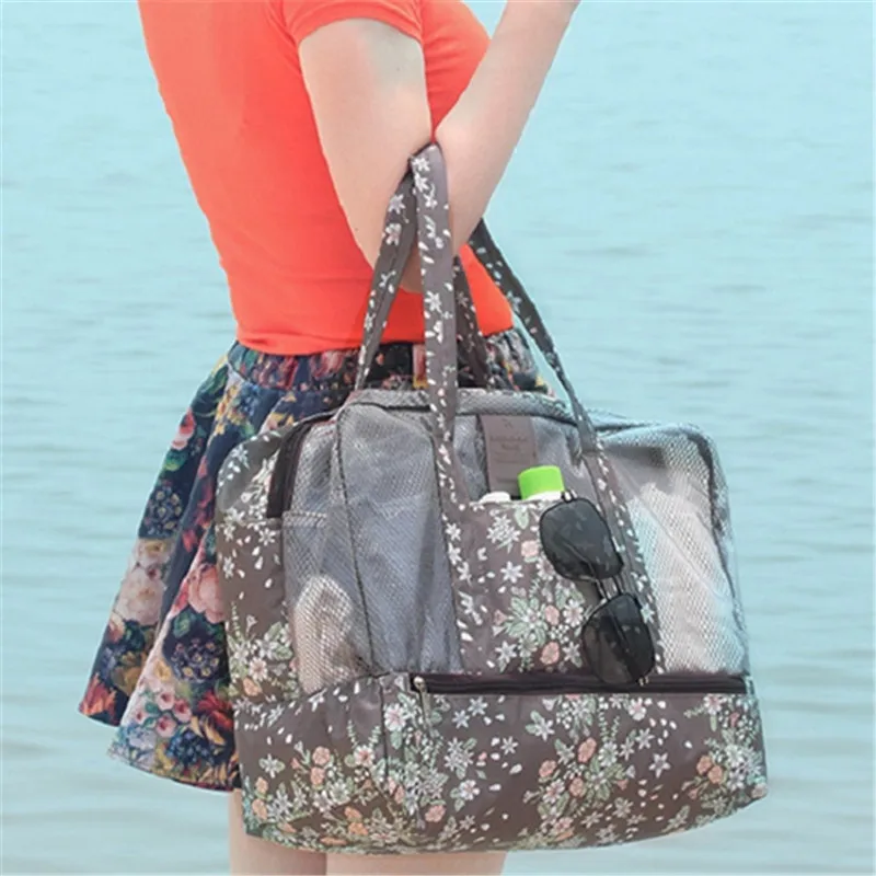 Mesh Panel Print Multifunctional Bag Nylon Large Capacity Women Bag