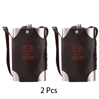 2 Pcs-64 oz 1/2/3 предмета в комплекте с кожаным чехлом и Портативный большой Ёмкость утолщенная нержавеющая сталь чайник хип фляга для виски подарок мужчине CCCP алкоголь 64 oz - Цвет: 2 Pcs-64 oz