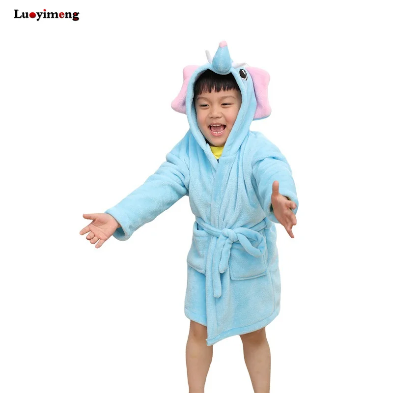 Baby Girl Clothes Kids Bath Robes Children Flannel Bathrobe Boy Dressing Gown Nightwear Unicorn Pajamas Hooded Cartoon Sleepwear