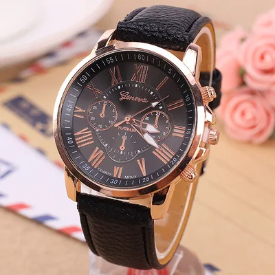 

wholesale 100pcs/lot Luxury Women Watch Leather Roman Numerals Big Dial Hour Analog Quartz Wrist Watches Free shipping Low price