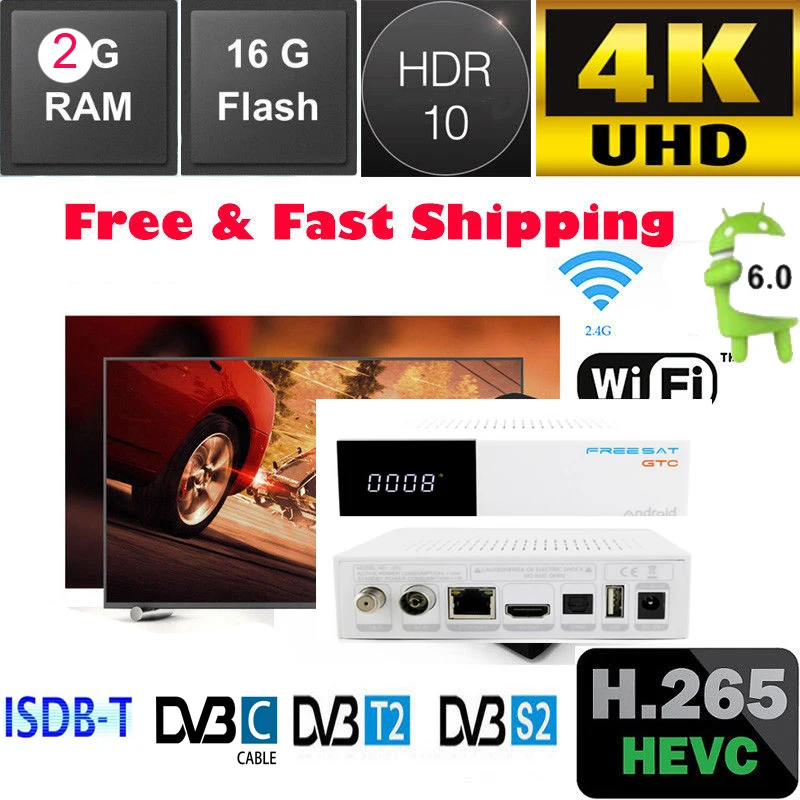 

gtmedia gtc 10pcs Satellite Receiver android 6.0 DVB-S2 DVB-C DVB-T2 ISDB-T 2GB 16GB supports powervu biss 4k h.265