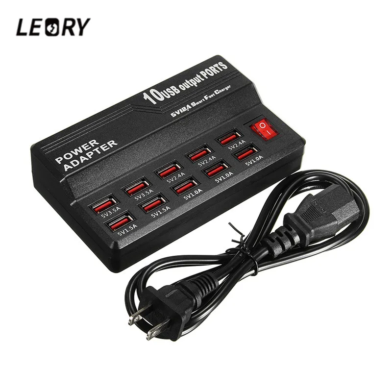 

LEORY EU/US Plug 5V 9A 10 USB Ports Wall Charger AC Power Charger USB Extension Socket Plug Adapter Strip For Smart Phones