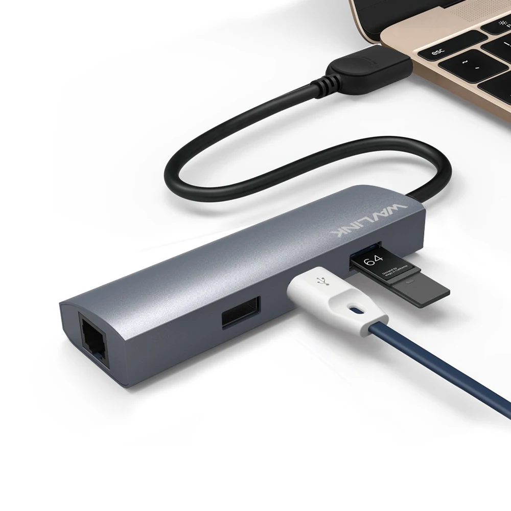 Wavlink 3 Порты и разъёмы usb-хаб 3,0 кард-ридер RJ-45 Gigabit Ethernet USB 3,0 Hub адаптер Алюминий для usb-устройства для Windows и Mac OS