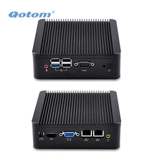 QOTOM двойной LAN мини-компьютер с Bay Trail J1900 процессор на борту, Quad Core 2.0 ГГц, Мини-безвентиляторный промышленный компьютер с 2 LAN