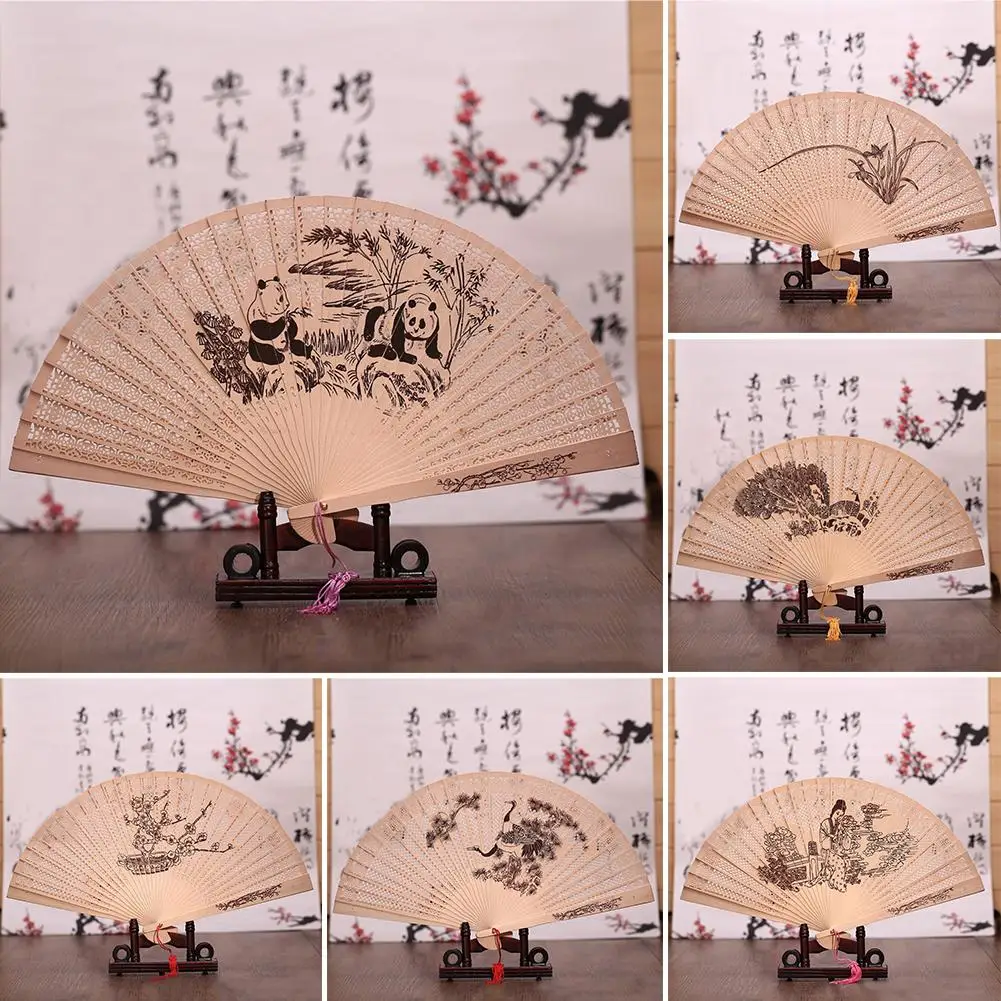 

Exquisite Sandalwood Carved Handheld Fan Cooling Gift Photo Prop Ethnic Decor