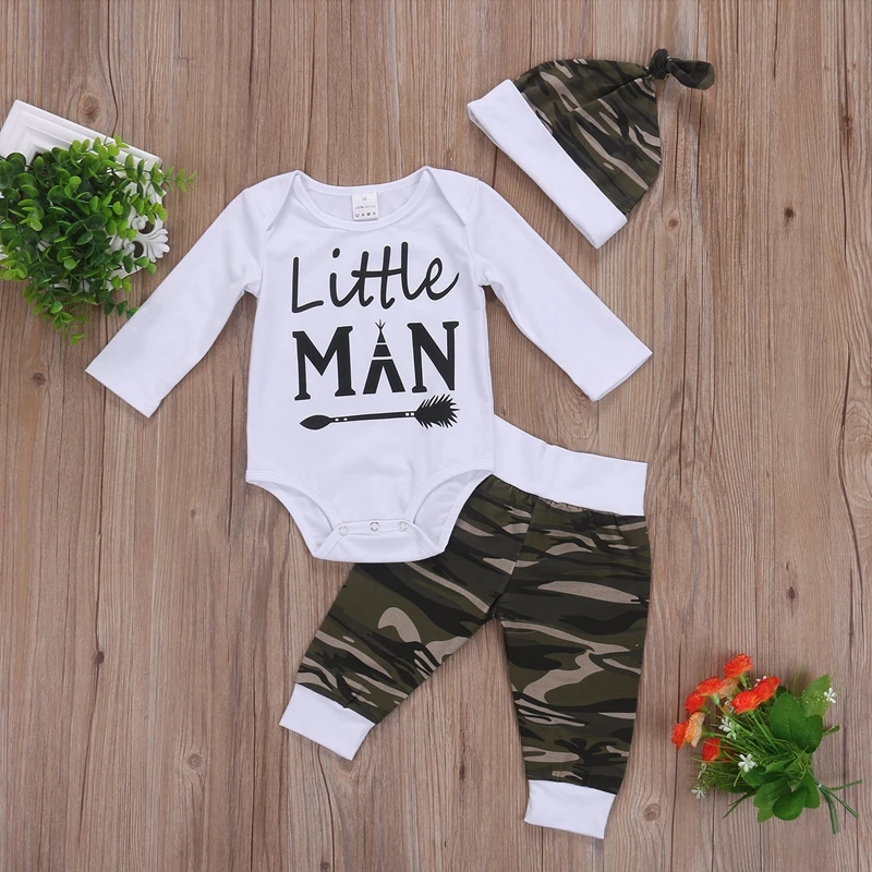 

New Style Camouflage Baby Boys Clothes Sets Newborn Toddler Baby Cotton Tops Romper Pants Outfits Set Clothes