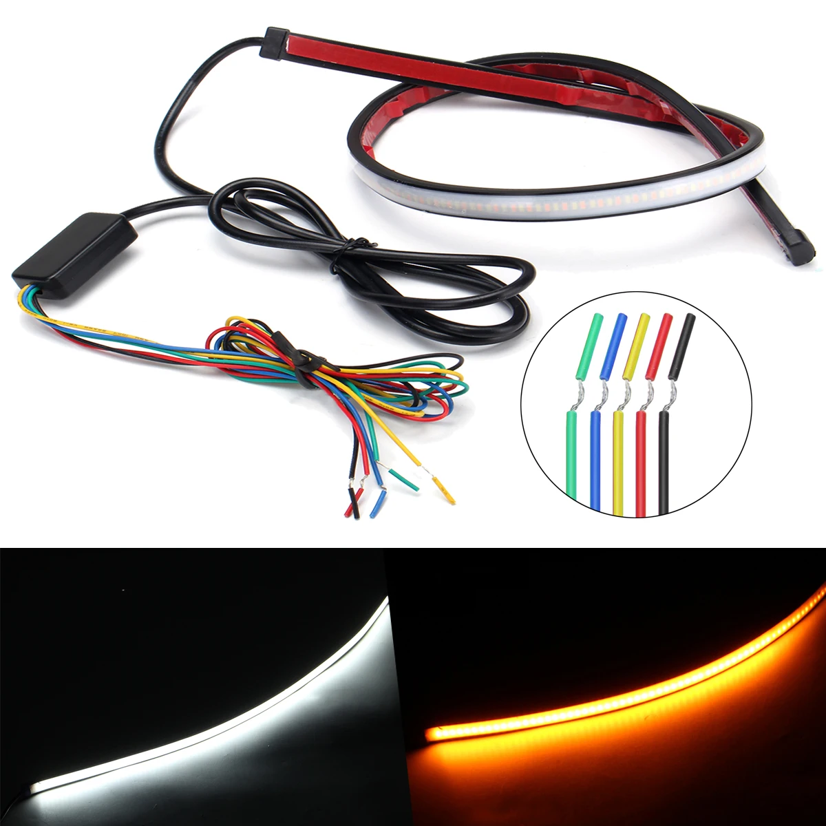 

New Car Sequential LED Strip Yellow&White LED DRL Brake Tail Turn Signal Switchback Indicator DRL Daytime Running Light Lamp