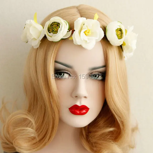 DFFH1023 (1) wedding bridal bridesmaid bride camelia elastic stretch flower girls buds crown halo headwear headdress floral hairband ladies hair wreath band garland bands for women hairband