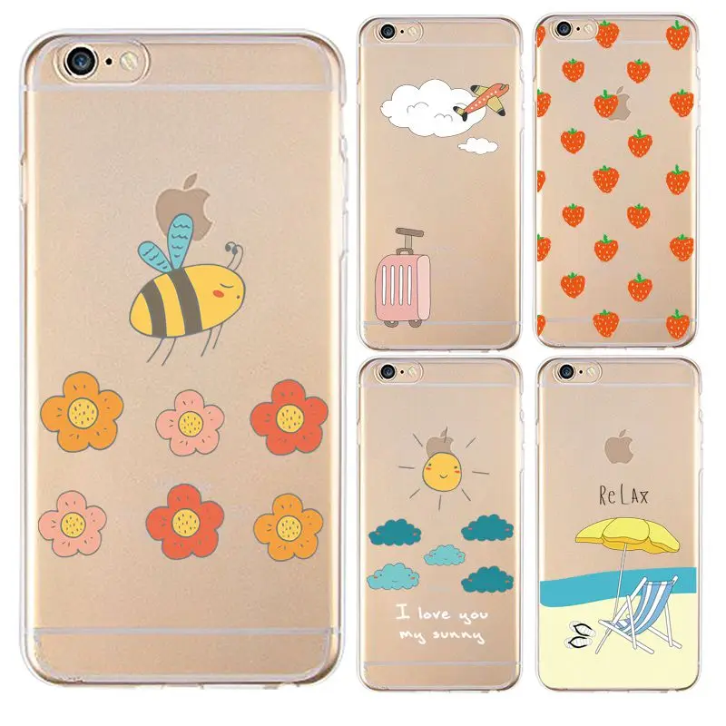 Пляжный мягкий прозрачный чехол из ТПУ для iPhone 4/4S 5 5S 6 6plus 7 8plus x силиконовый с