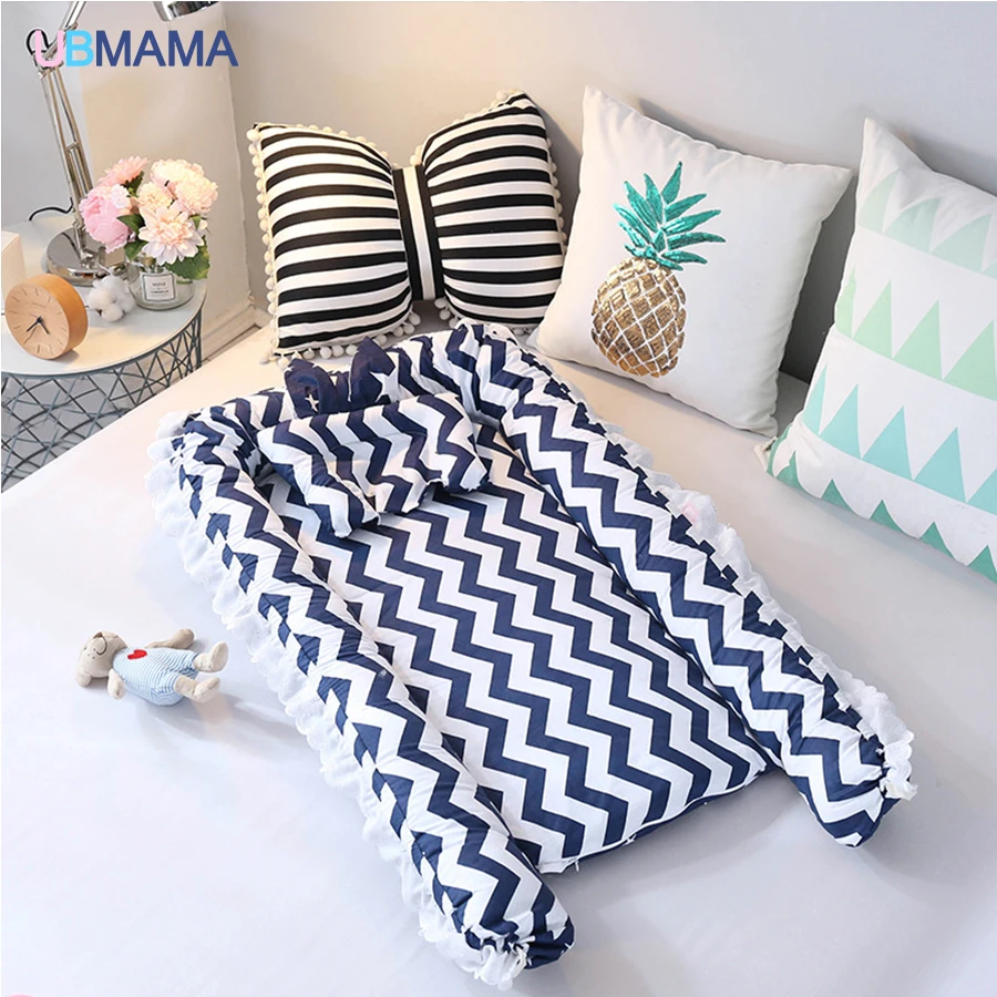 Dorminhoco do Bebê Recém-nascidos de Algodão Rendas de Alta Viagem Simples Lindo Travesseiro Dobrável Portátil Stripde Qualidade Sólida Berço Cama Macia 30 dorminhoco do bebê Recém-nascidos de algodão Rendas