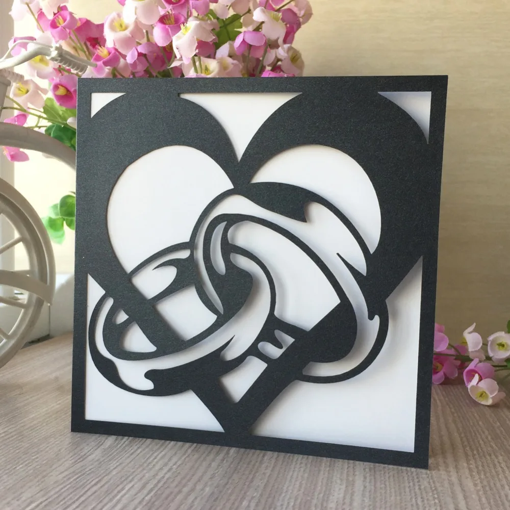 

50pcs/lot Chic Pearl Paper Invitation Card Wedding Invitations Romantic Heart Pattern Wedding Decorations Lover Gift Card