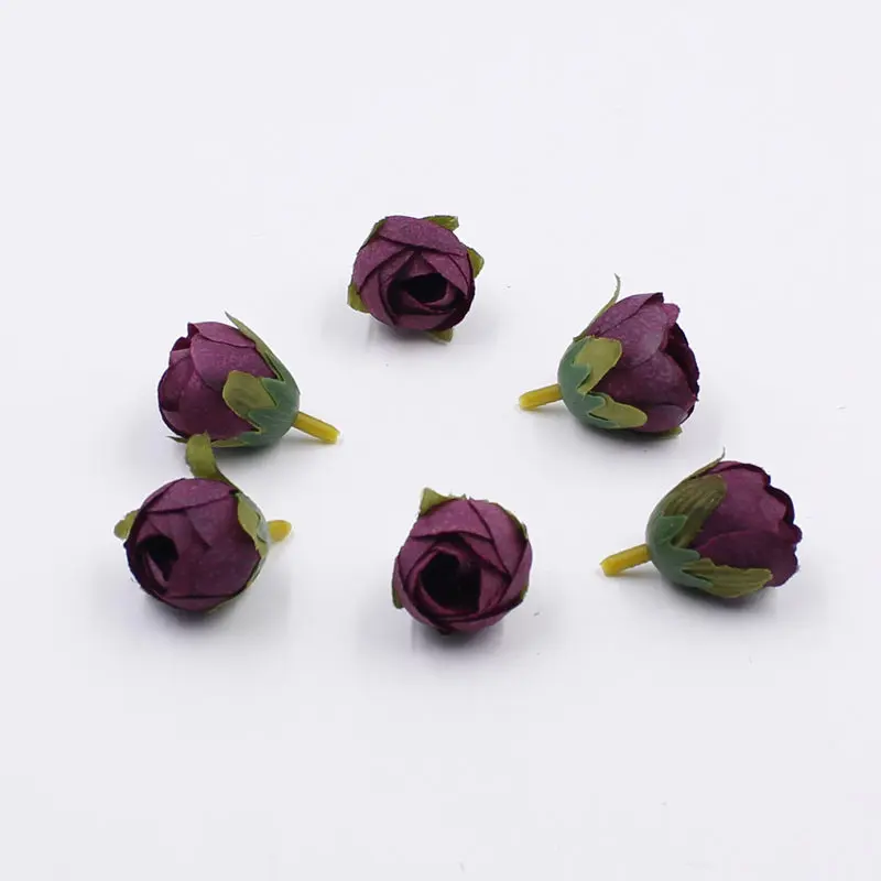 5 шт/партия 2 см Свадебный венок для украшения дома DIY Скрапбукинг ремесла маленькая искусственная чайная роза бутон шелковая Цветочная головка - Цвет: Фиолетовый